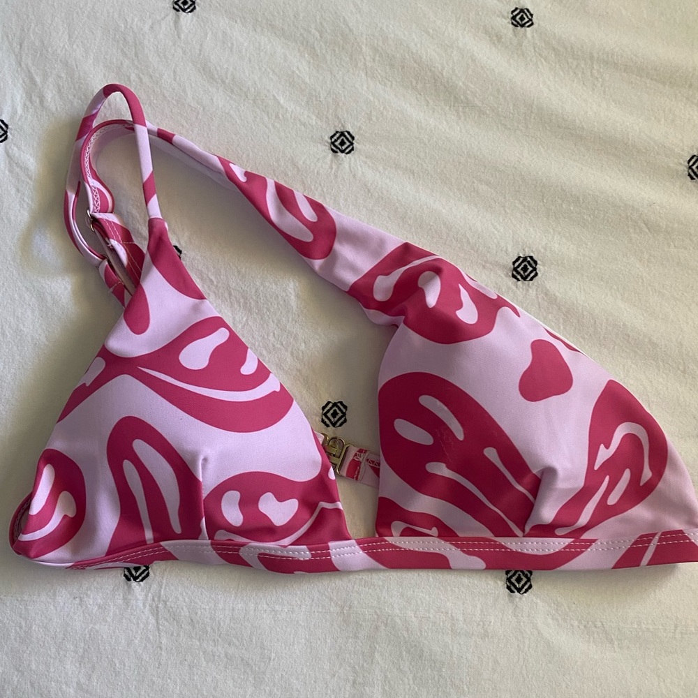 SHEIN pink smiley face one shoulder bikini swimsuit